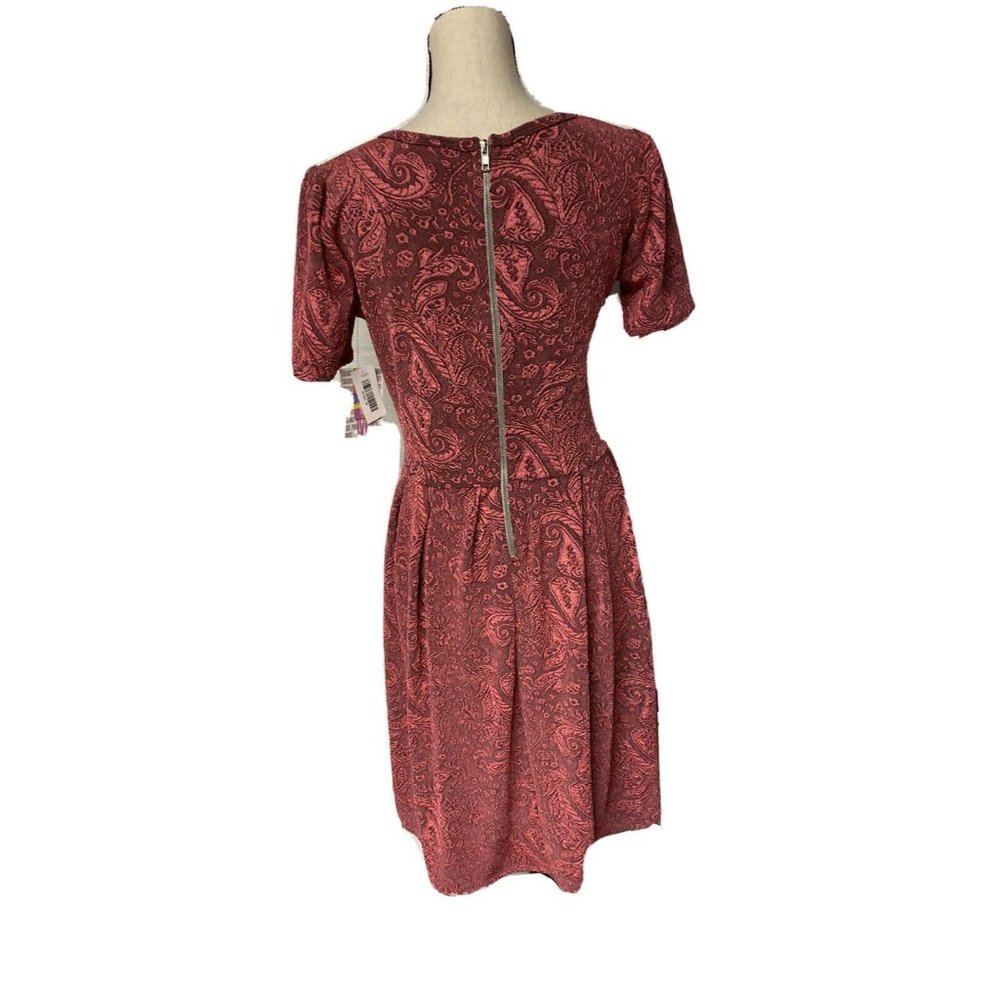 Lularoe Amelia Jacquard Dress M Raspberry Pink Purple Mauve Pockets Midi NWT - Picture 2 of 6